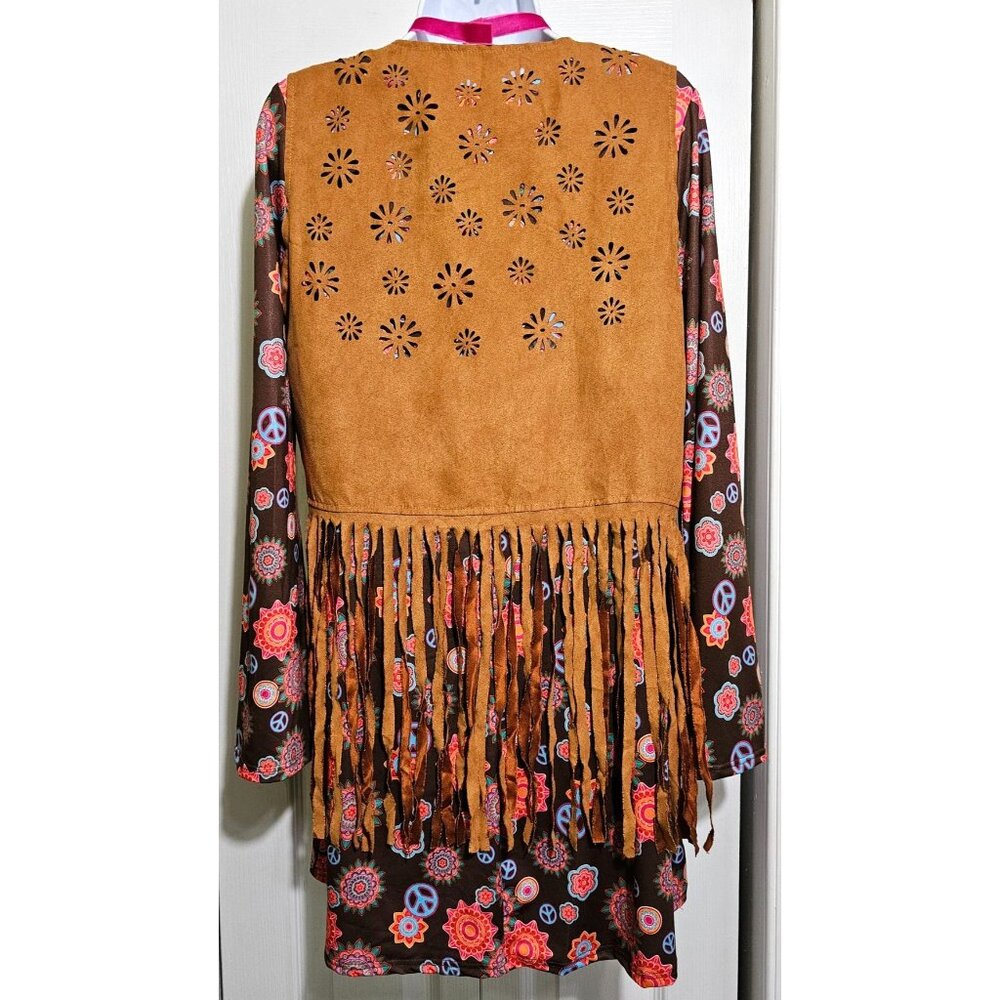 Hippie Costume Groovy 60s 70s Flower Power Crown Dress Vest Hippy Psychedelic - Picture 4 of 8